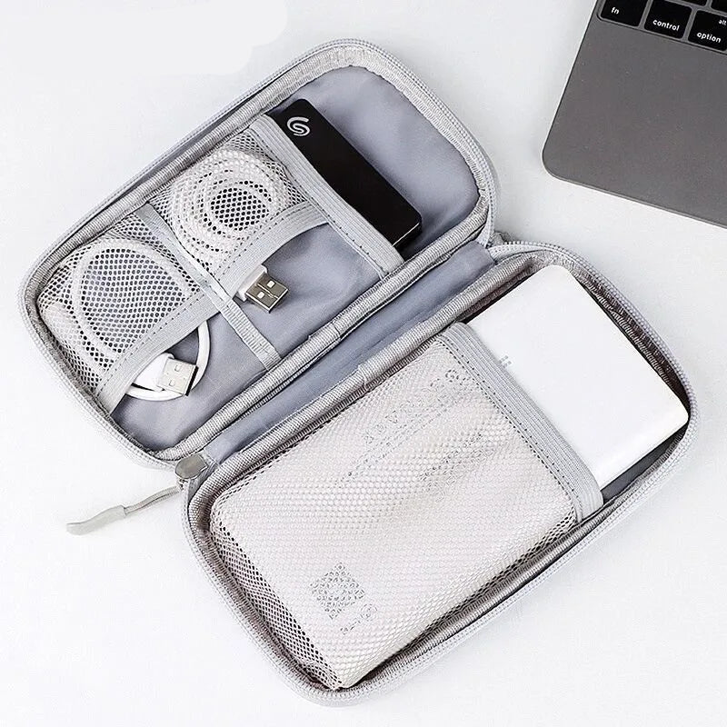 Organiseur de voyage portable pour câbles numériques, gadgets USB, câbles, chargeur, batterie, sac à cosmétiques à fermeture éclair, étui multifonctionnel